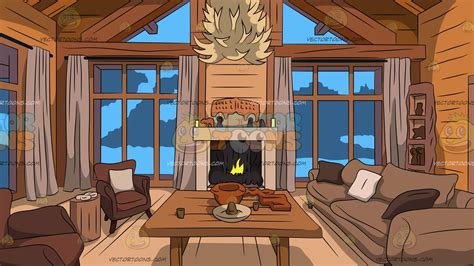 Wood Cabin Living Room Background Clipart Cartoons By