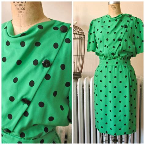 valentino vintage 1980 s dress kelly green and black etsy 1980s dresses black polka dot
