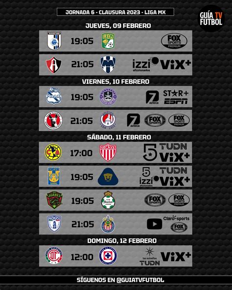 Jornada 6 Liga MX Clausura 2023 Fútbol En Vivo México Guía TV Liga MX