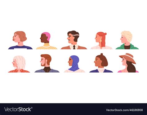 People Faces Profiles Set Diverse Happy Men Vector Image