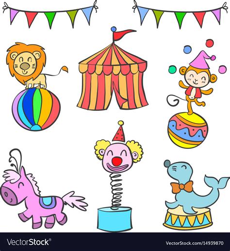 Doodle Circus Colorful Hand Draw Royalty Free Vector Image