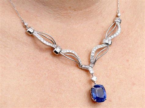 Ceylon Blue Sapphire Necklace With Diamonds Ac Silver