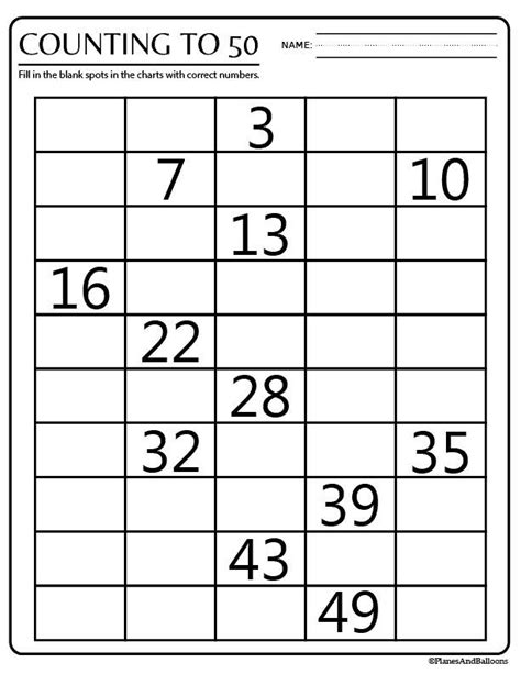Fill In The Blank Number Chart 1 50