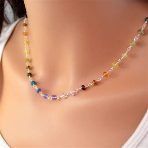 Beaded Jewelry Rainbow Necklace Gemstone Semiprecious Multi Etsy