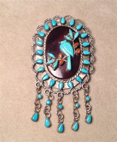 Vintage Zuni Sterling Snake Eye Turquoise Bird Brooch Pendant Combo