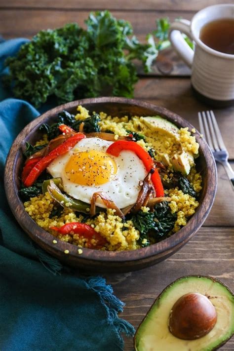 Savory Quinoa Breakfast Bowls With Peppers And Kale The Roasted Root