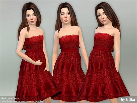 The Sims Resource Red Lace Dress Needs Holiday Celebration Origin