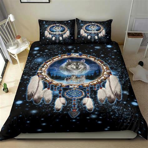 Galaxy Dreamcatcher Wolf Native American Bedding Sets