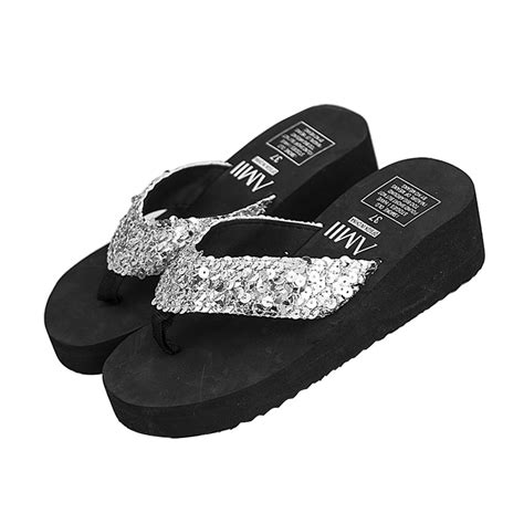 Pixnor Womens Glitter Platform Sandals Shiny Thong Sandals Non Slip