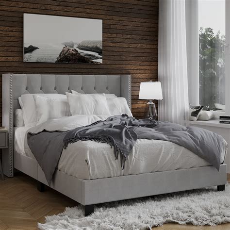 Buy Dg Casa Bardy Upholstered Panel Queen Bed Frame In Luxurious Silver