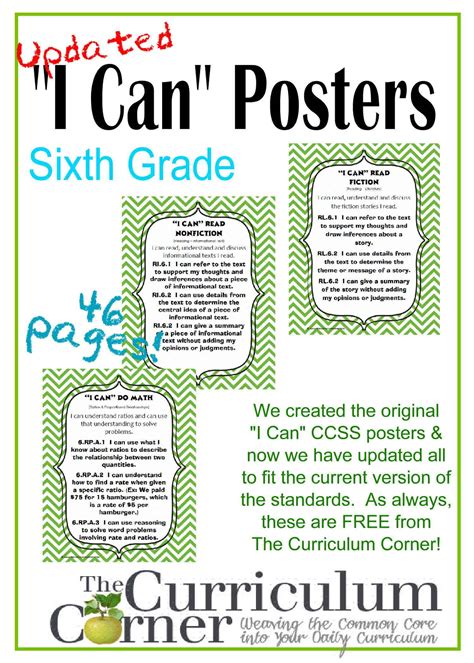 Updated 6th Grade I Can Ccss Posters In Green Chevron The