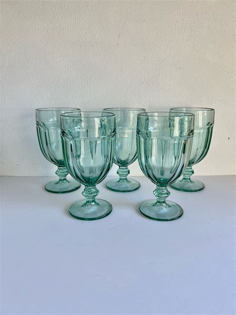 Vintage Pale Aqua Blue Libbey Duratuff Glass Goblets Gibraltar Stemmed Glassware Set Of 5 Etsy