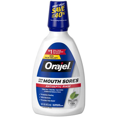 Orajel Antiseptic Mouth Sore Rinse 16 Oz Kills Bacteria For Canker