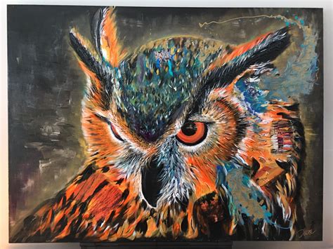 Art Painting Bird Owl Mixed Media Abstract Art Abstract Painting