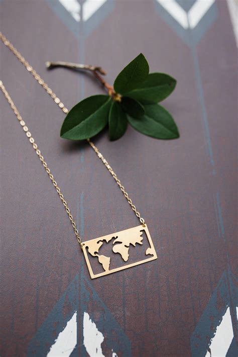 Brass World Map Necklace World Map Necklace Map Necklace Map Jewelry