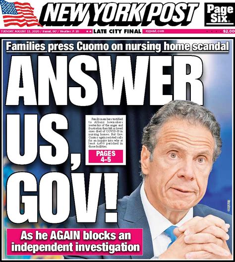 Ny Post Cover For August 11 2020 New York Post