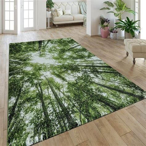 Amazon De Paco Home Moderner Kurzflor Teppich Greenery Natur Look Wald