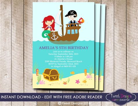 Pirate And Mermaid Free Printable Invitations