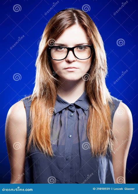 Strict Young Woman With Nerd Glasses Royalty Free Stock Images Image