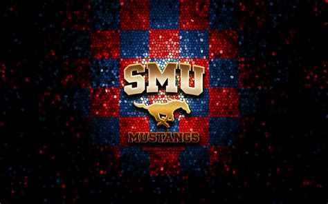 Download Wallpapers Smu Mustangs Glitter Logo Ncaa Blue Red