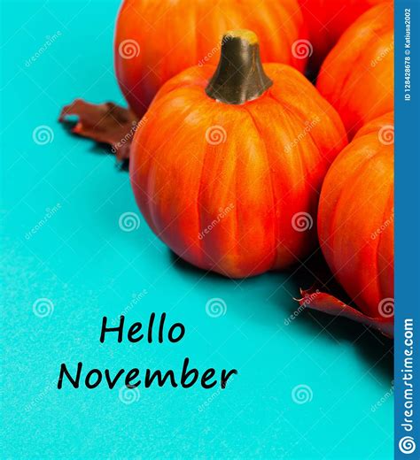 Autumnal Background Text Hello November Stock Photo Image Of Dried