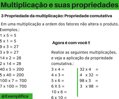 3 Propriedade Da Multiplicação Propriedade Comutativa Exemplifica