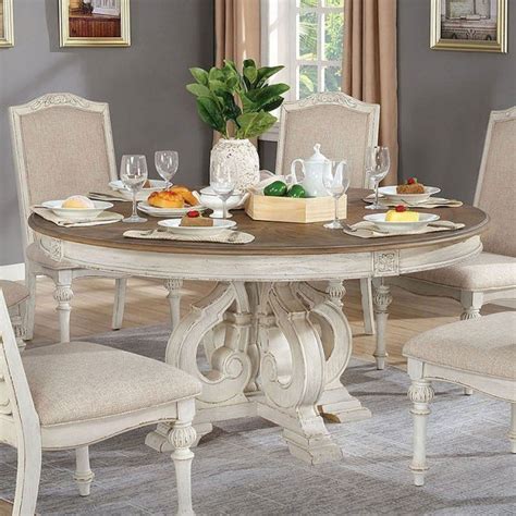 Arcadia Round Dining Table Antique White By Furniture Of America