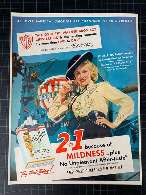 Vintage 1952 Chesterfield Cigarettes Print Ad Lucille Norman Etsy
