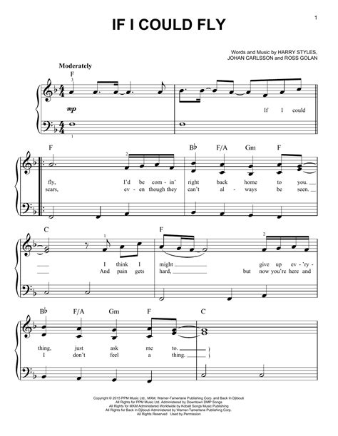 If I Could Fly Sheet Music One Direction Easy Piano