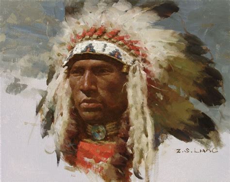 Fine Art Oil Painting By Z S Liang Native American Art Native