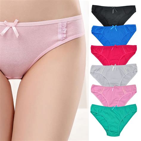 Pack Women Cotton Bikini Panties Sexy Lace Solid Low Rise Briefs