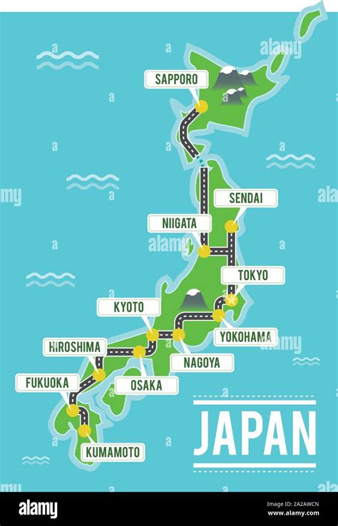 Cartoon Vector Map Of Japan Travel Illustration With Japanese Main