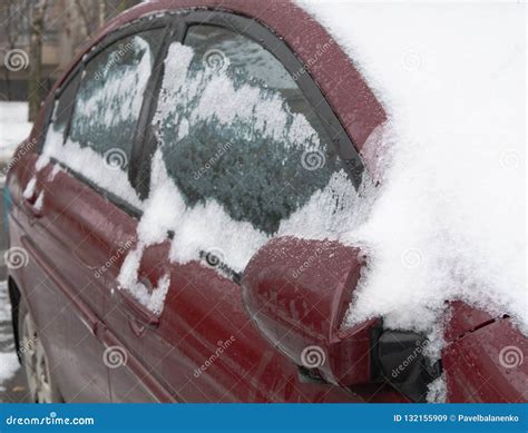 Frozen Iced Car Windows Covered With Snow Stock Image Image Of Object