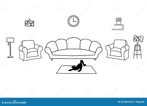 Drawing Of The Living Room Home Made Modern Furniture From A Cozy Sofa