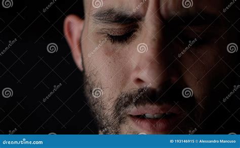 Extreme Close Up Portrait Of Sad And Depressed Man Caucasian Man