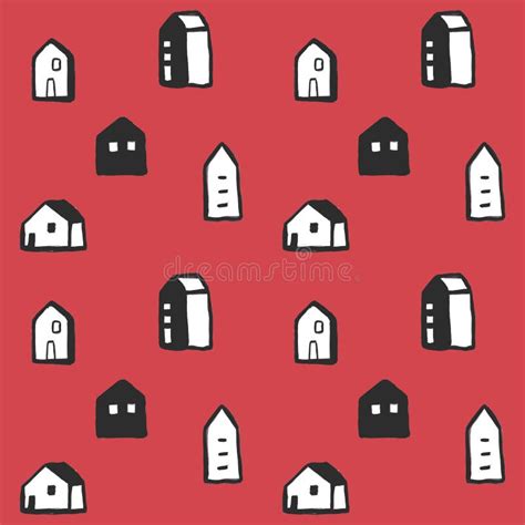 Geometric Houses And Hand Drawn Textured Shapes Seamless Pattern
