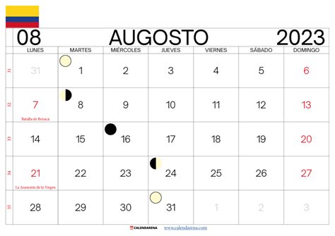 Descargar Calendario Agosto 2023 Colombia