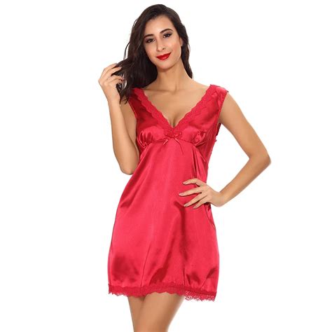 Sexy Lingerie Satin Babydoll Nightdress Women Lace Slip Sleepwear