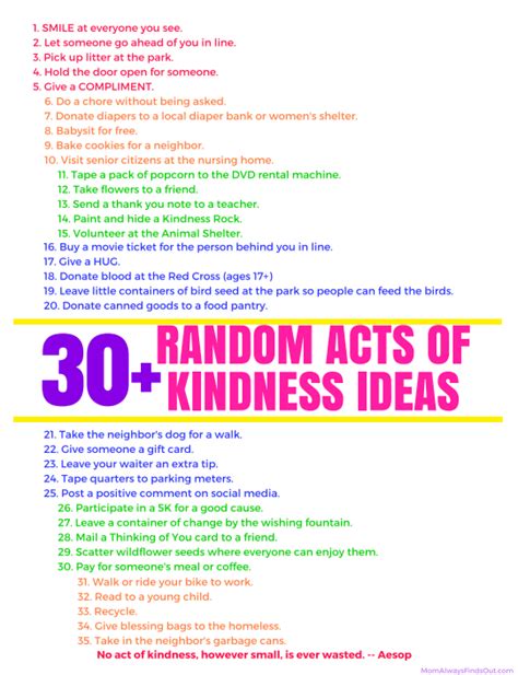 Free Printable Random Acts Of Kindness Ideas