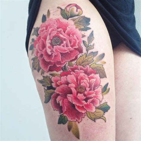 Peony Tattoo On Thigh By Johan Ankarfyr Tatueringar Pinterest