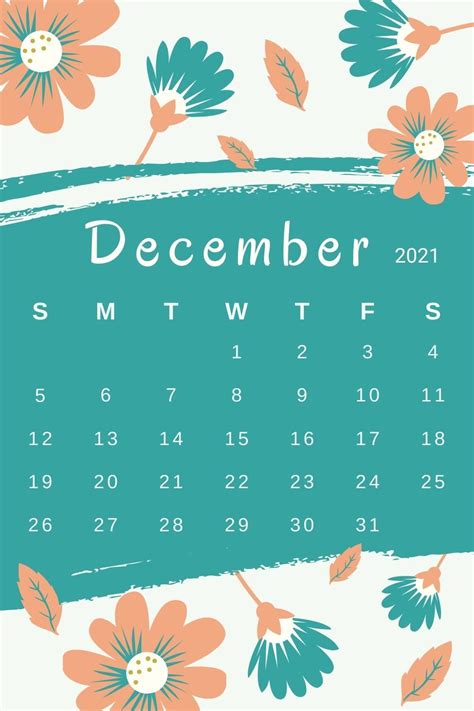 Print December 2021 Flower Calendar In Vertical Layout Design In 2021