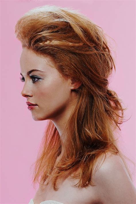 Swept back for fine hair Long, ginger hairstyle with swept back fringe and updo ...