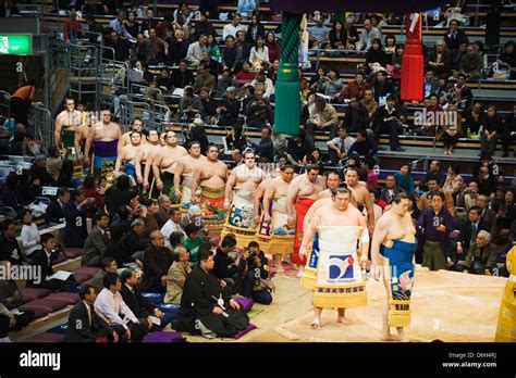 Fukuoka Sumo Competition Entering The Ring Ceremony Kyushu Basho