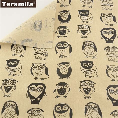 Home Textile Cartoon Black Owls Cotton Linen Fabric Sewing Material Tissu Teramila Tablecloth