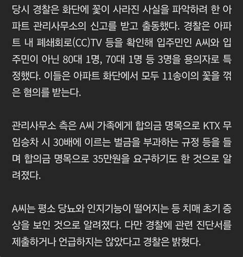 꽃 한송이 꺾어 절도범 된 80대 치매 할머니30배 벌금 요구한 아파트 관리사무소 오픈이슈갤러리 인벤