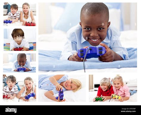 Collage De Niños Jugando Juegos De Video Fotografía De Stock Alamy
