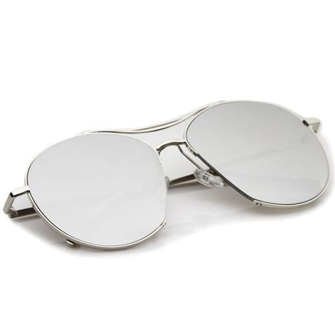 Oversize Thin Metal Mirrored Flat Lens Aviator Sunglasses Zerouv
