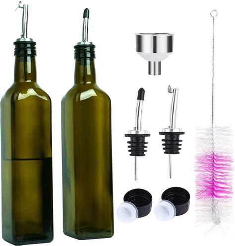 Olive Oil Bottle 2 Pack 17oz Dark Glass Oil Dispenser Bottles With Drip Free Pour Spouts Set