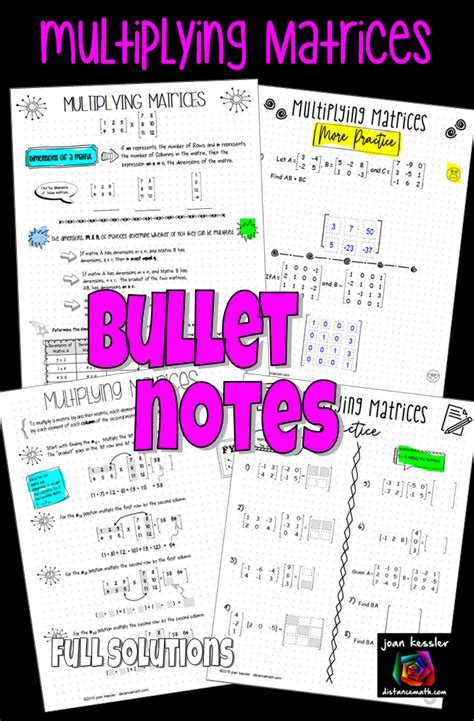 Multiplying Matrices With Fun Bullet Notes Student Encouragement