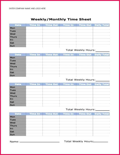 5 Excel Weekly Timesheet Template With Formulas 03099 Fabtemplatez